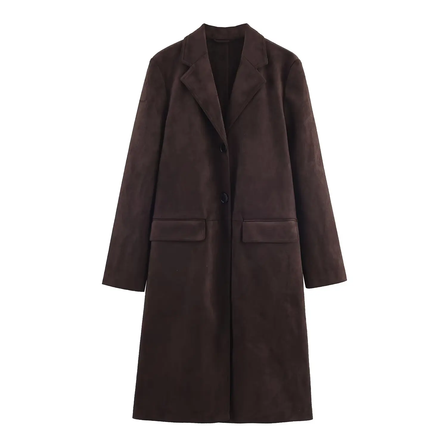 2025 여성 패션 유럽 및 미국 스타일 가을 신상품 안티 스웨이드 텍스처 롱 코트 올매치 긴 소매 코트 여성용