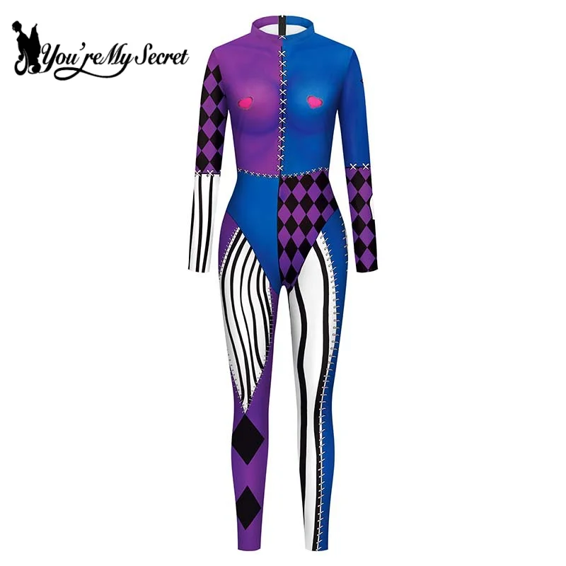 [You're My Secret] Anime Harley Quinn Cosplay Costume Sexy Trousers Fitness Leggings Halloween Party Jumpsuit Women Zentai Suits