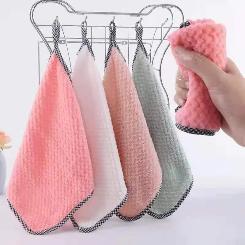 

4pcs Soft Reusable Dish Towels Coral Fleece Cleaning Rags Household Absorbent Double Non-shedding Dishwashing Cloth Tools