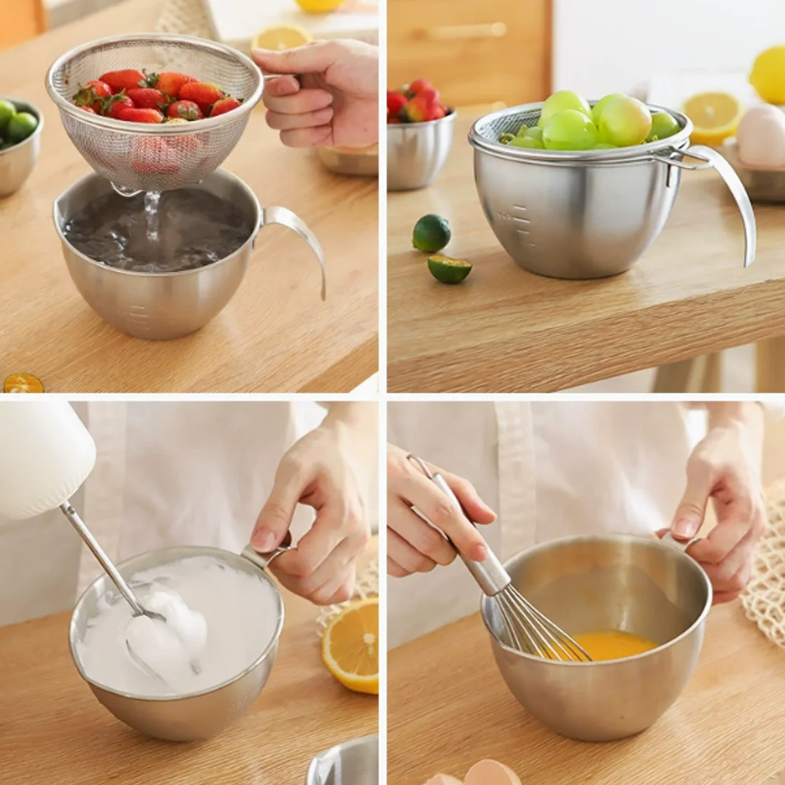 Rudavate 304 stainless steel mixing bowl and chopsticks Mini salad bowl with graduated V mouth food grade home kitchen baking