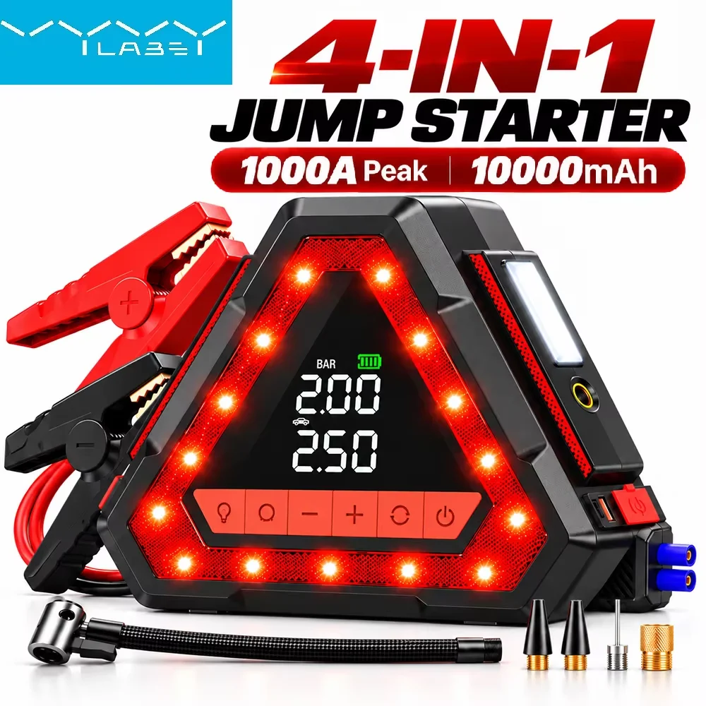Vyvylabs Car Jump Starter Starting Device 1000A Jumpstarter Auto Buster Emergency Booster 12V Car Jump Start Power Bank 10000mAh