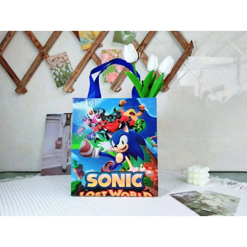 Sonic The Hedgehog Cartoon Non-woven Handbag Anime Figures Waterproof Tote Bags for Kids Stationery Storage Bag Party Supplies