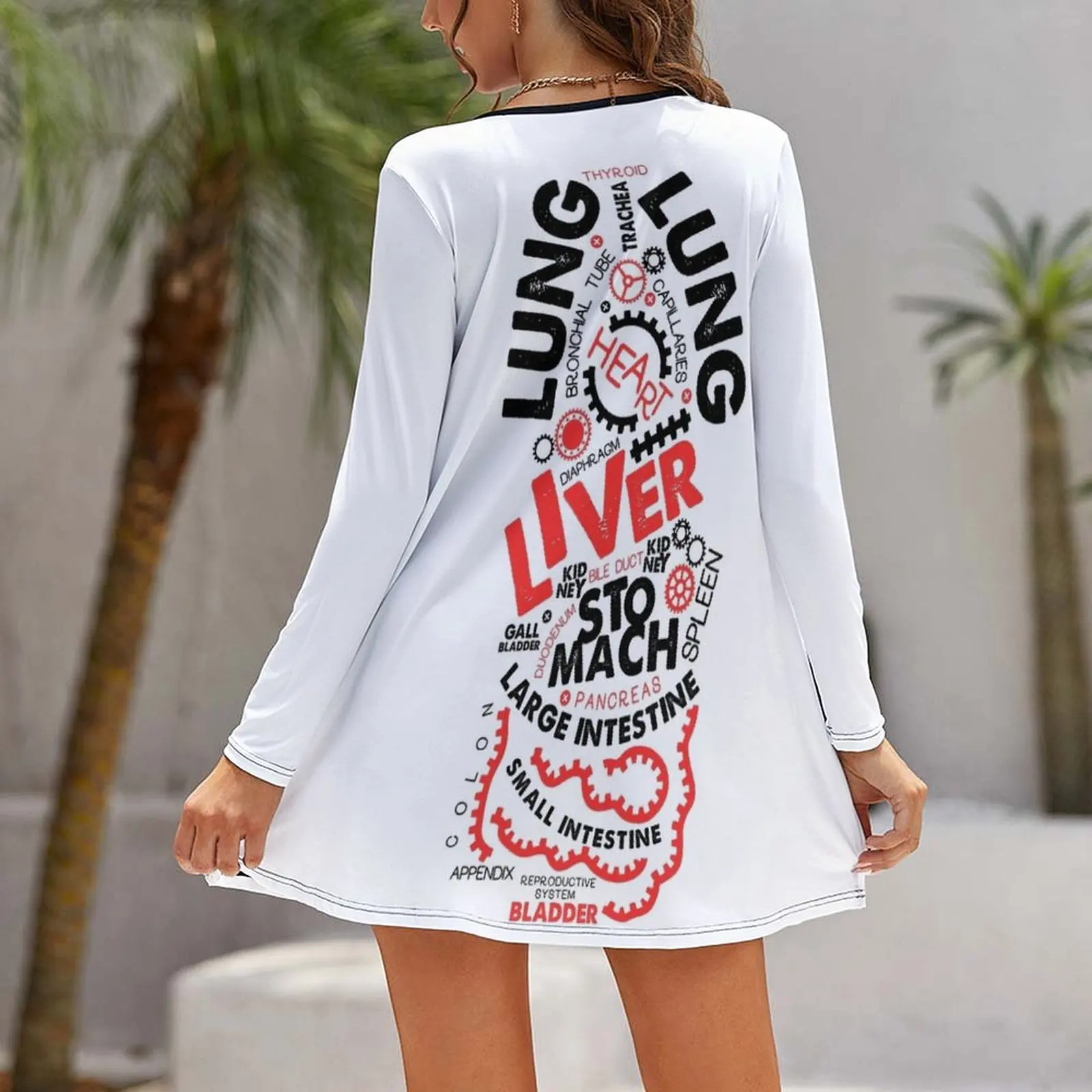 Internal Organs Typographic Artwork. Long Sleeved Loose Dress birthday dresses for women Woman's evening dress