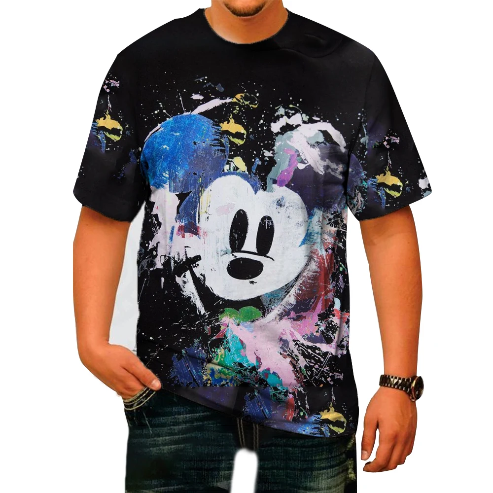 Men Disney Mickey Mouse Print T-Shirt Summer Men\'s Street Fashion Casual Sports Loose O Neck Quick Dry Short Sleeve Clothing Kid