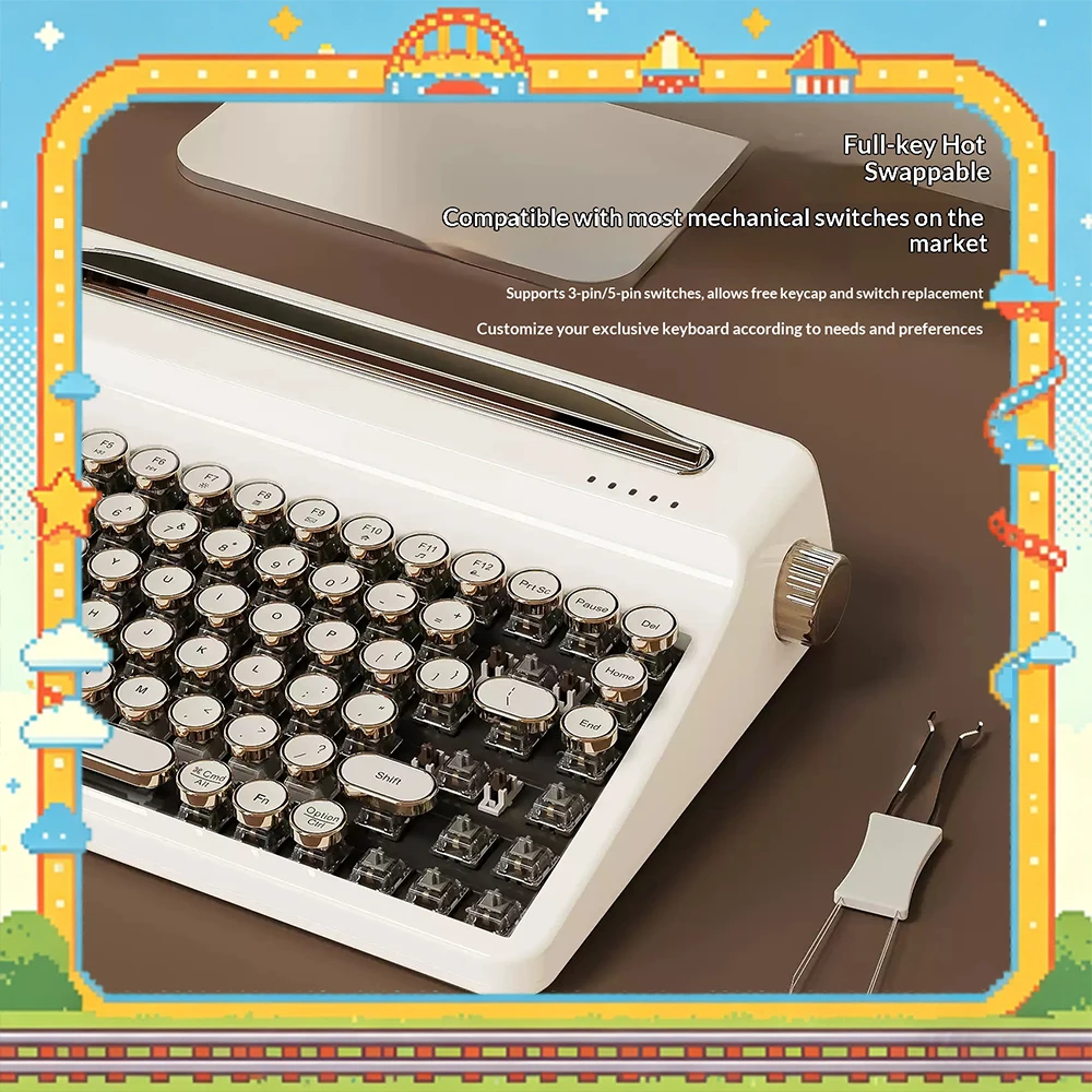 YUNZII QL75 Mechanical Keyboard Tri Mode Hot Swap Gasket Wireless Keyboard ABS typewriter style keycap Retro creativity