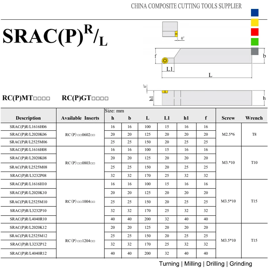 外部旋削工具ホルダー,車用,SRACR SRACL 1616H06 2020K06 2525M06 1616H08 2020K08 2525M08,rcmt0602 rcmt0803 rcgt