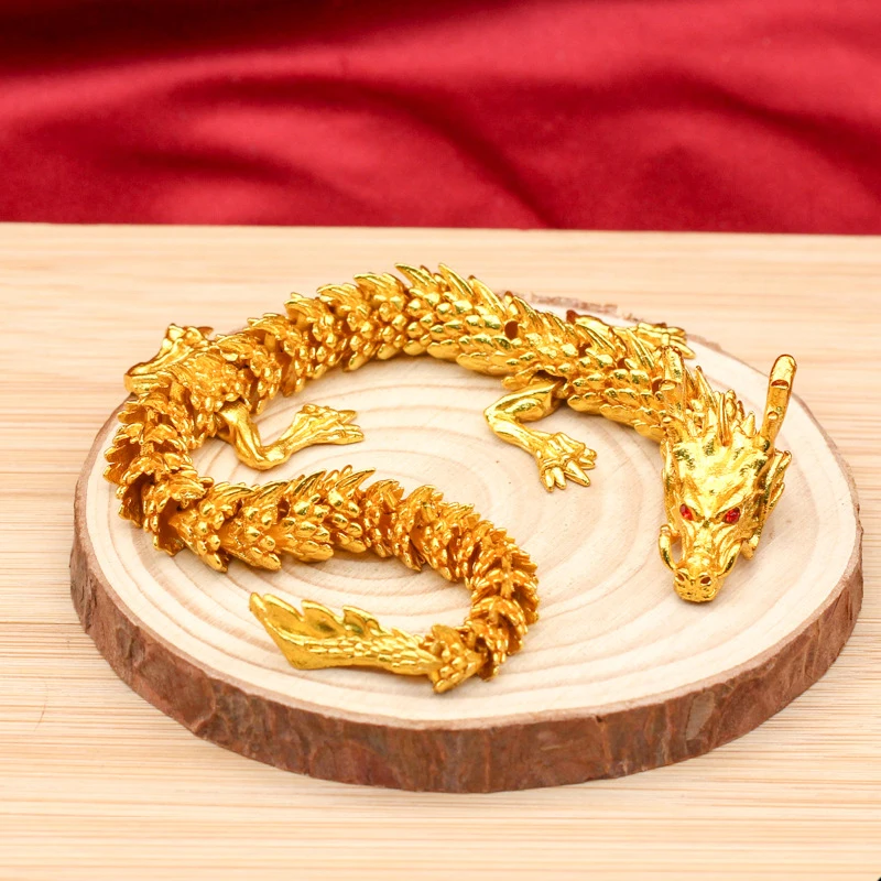 Chinese Style Golden Dragon Five-claw Movable Joint Car Ornaments Statue Animals Sculpture Figurines Desktop Decoration Home