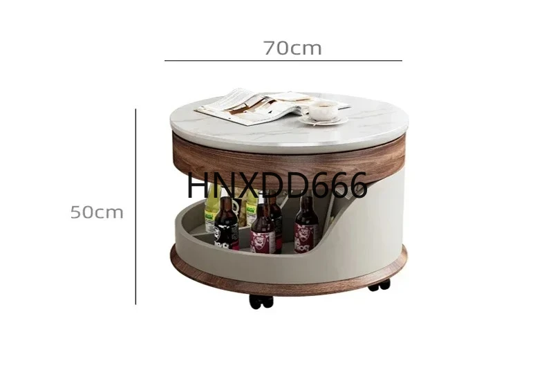 

Mobile round coffee table Modern simple solid wood liftable storage trolley with wheel edge table