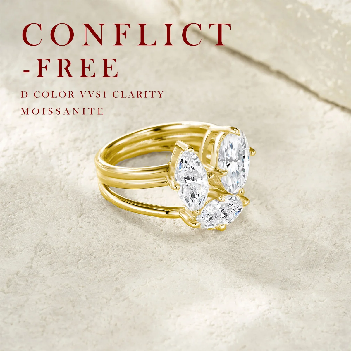 

5CTW Moissanite Ring Set 925 Sterling Silver 18K Gold Plated Oval and Marquise Cut Stackable Band Comes with GRA Certificate