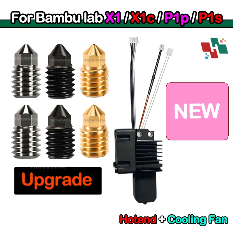 

0.2/0.4/0.6/0.8mm Hardened Brass Copper Nozzle For X1/X1C 3D Printer Upgrade Bambu Lab P1P/P1S Metal Hotend With Cooling Fan