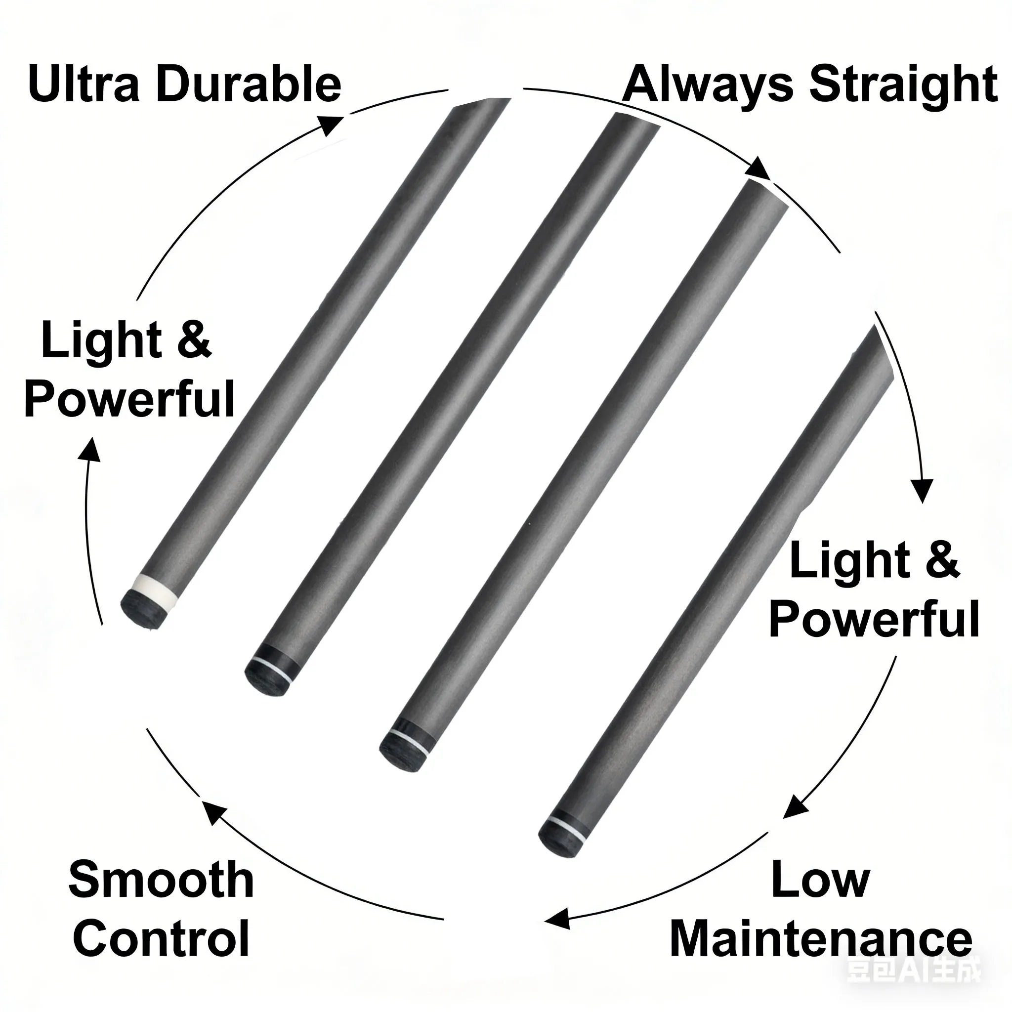 DARIO Carbon Fiber Shaft for Billiard Cue, 4 Kinds Tip, Low Deflection Pool Cue Shaft, Universal Fit
