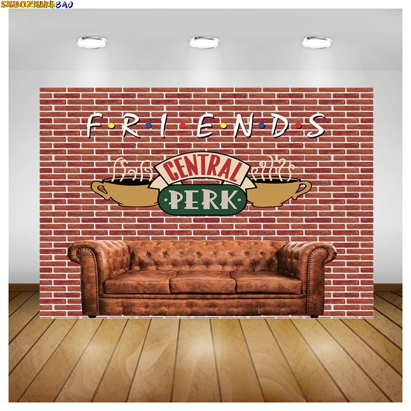 

Vinyl Custom Friends Theme Photography Backdrops Pub 80s 90s Birthday Party Photoshoot Brick Wall Studio Background Props BW-03