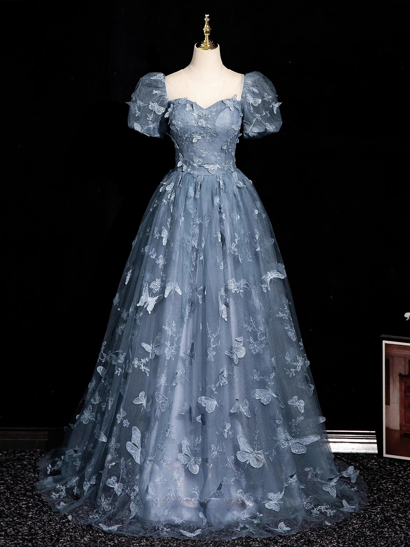 

Women's Tulle 3D Butterfly Prom Dress Formal Evening Party Blue Adult Ceremony Birthday Graduation Gown