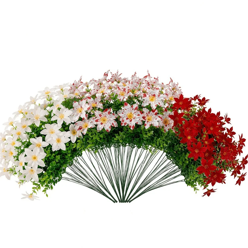 33PCS Artificial Poinsettia Flowers in Red White for Home Garden Holiday Decor Polyester Petals Plastic Realistic