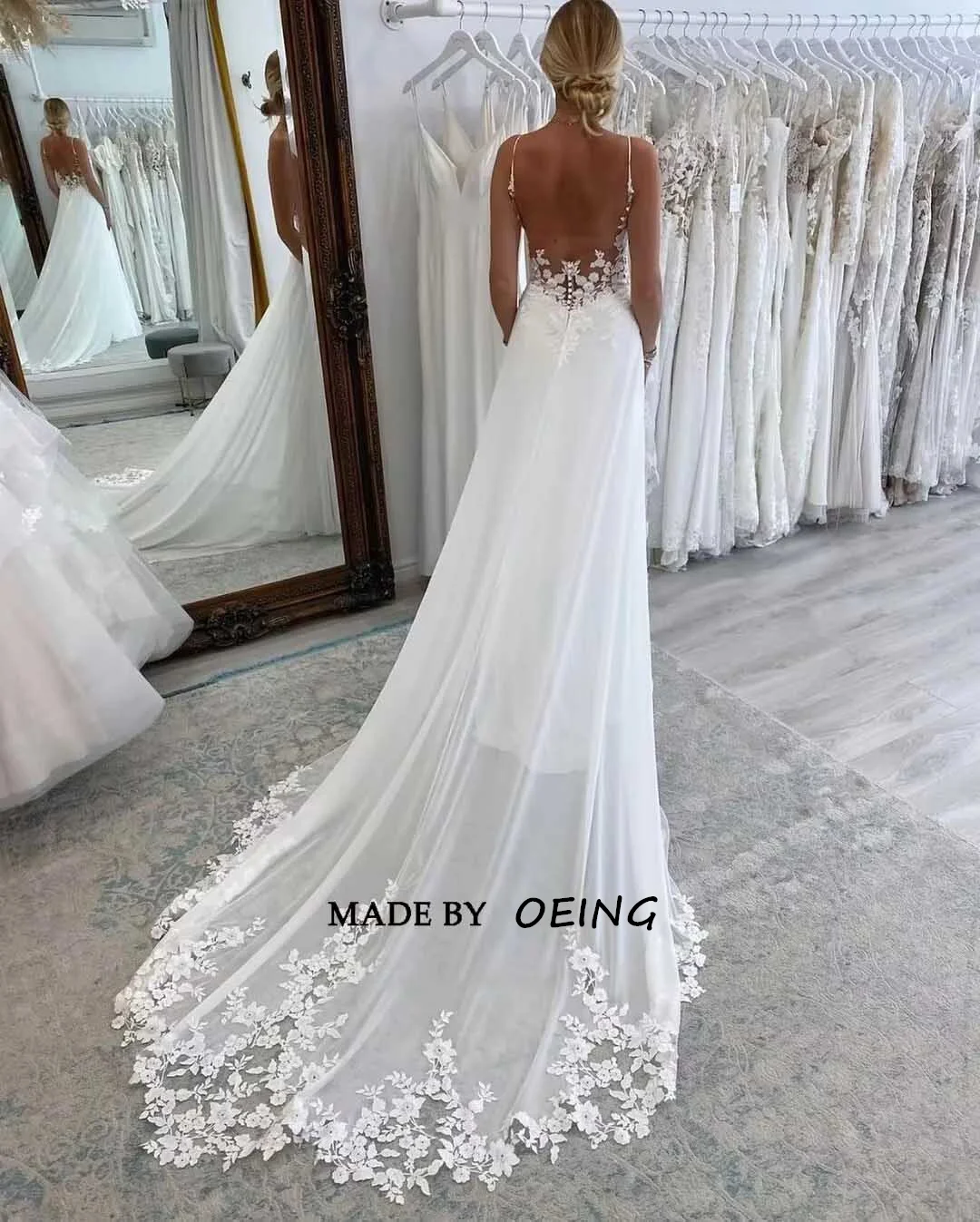 OEING White Wedding Dress Elegant Gala V-Neck Backless Spaghetti Strap Bride Dresses For Women 2024 Celebrity Gowns De Novia