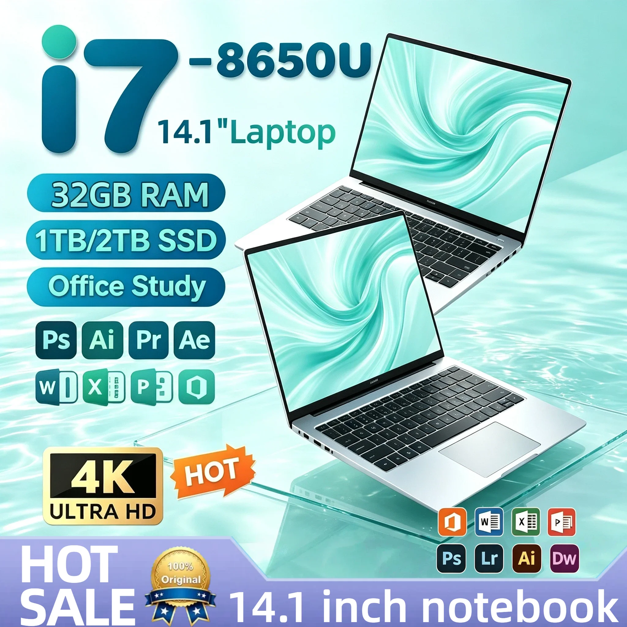 Intel Core i7 8650U 14.1 Inch Ultra Slim Notebook 4C8T 1.9 4.2GHz 32GB RAM 2TB SSD Gaming PC Gamer Office 1920x1080 HD Ultra