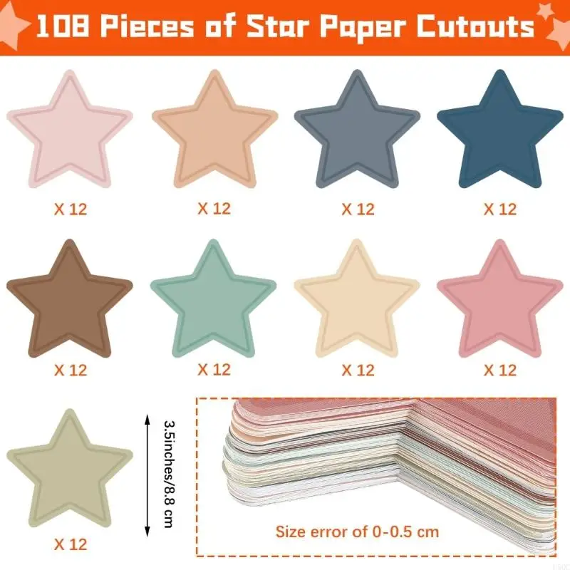 108pcs Star Paper Cutouts 3.5 inch Five Pointed Star Cutouts cho sinh nhật đám cưới D5QC
