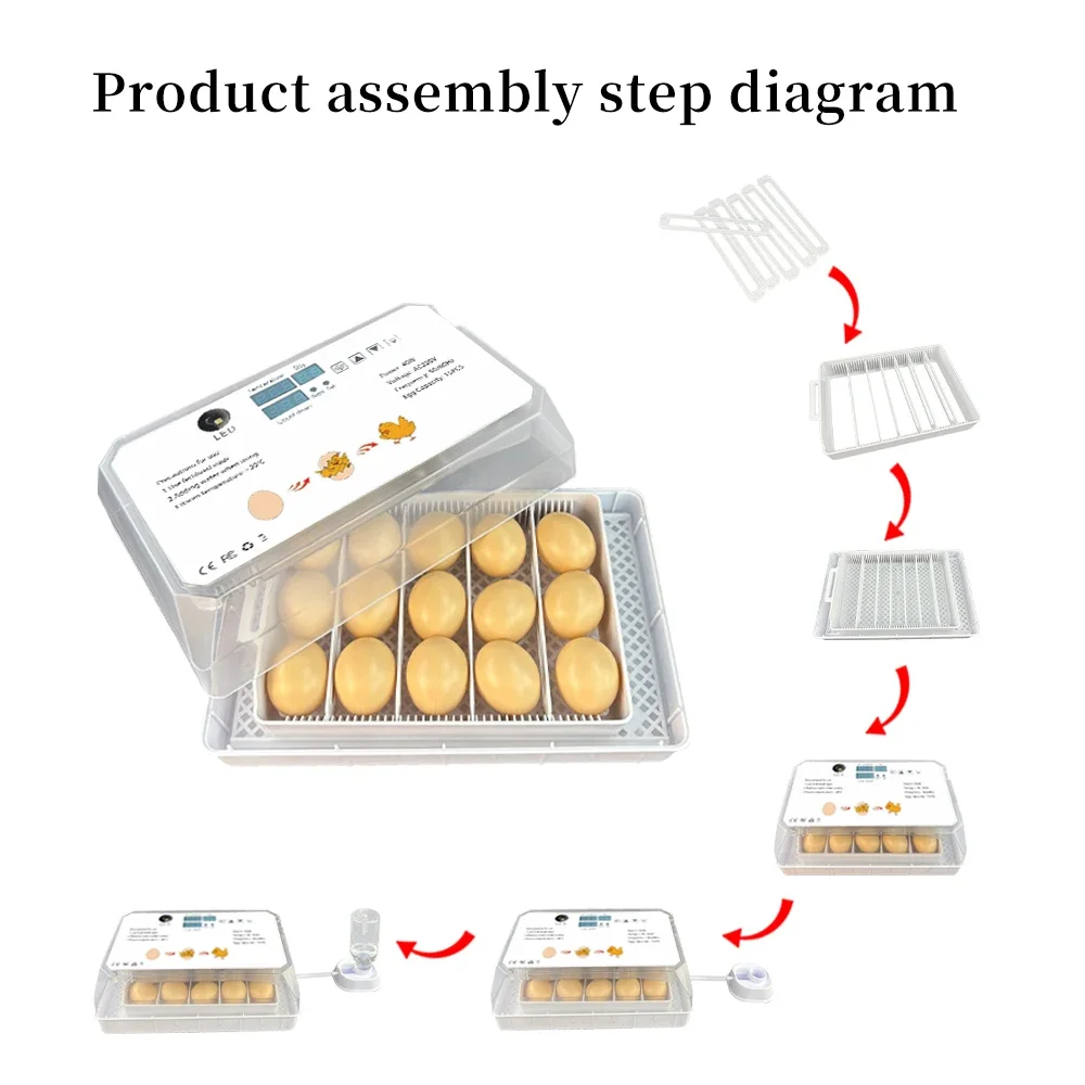 Imagem -04 - Incubadora de Ovos Totalmente Automática Turning Hatching Brooder Farm Bird Quail Chicken Poultry Hatcher Turner Incubation Tool 15 Ovos