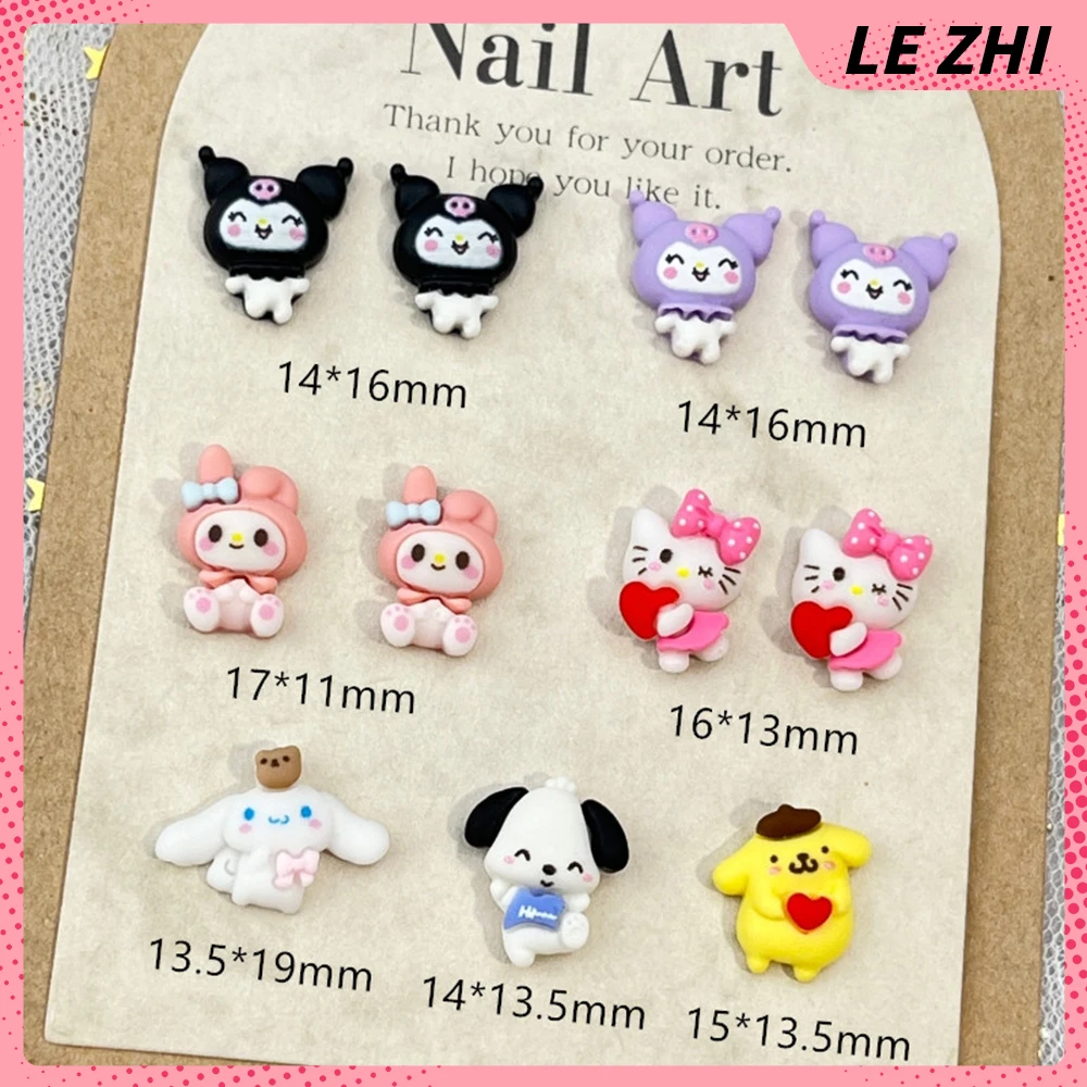 20Pcs Mixed Hello Kitty Cartoon Nail Accessories Party Sticker Diy Kuromi Resin Decorative Phone Cases Accessories Party Sticker