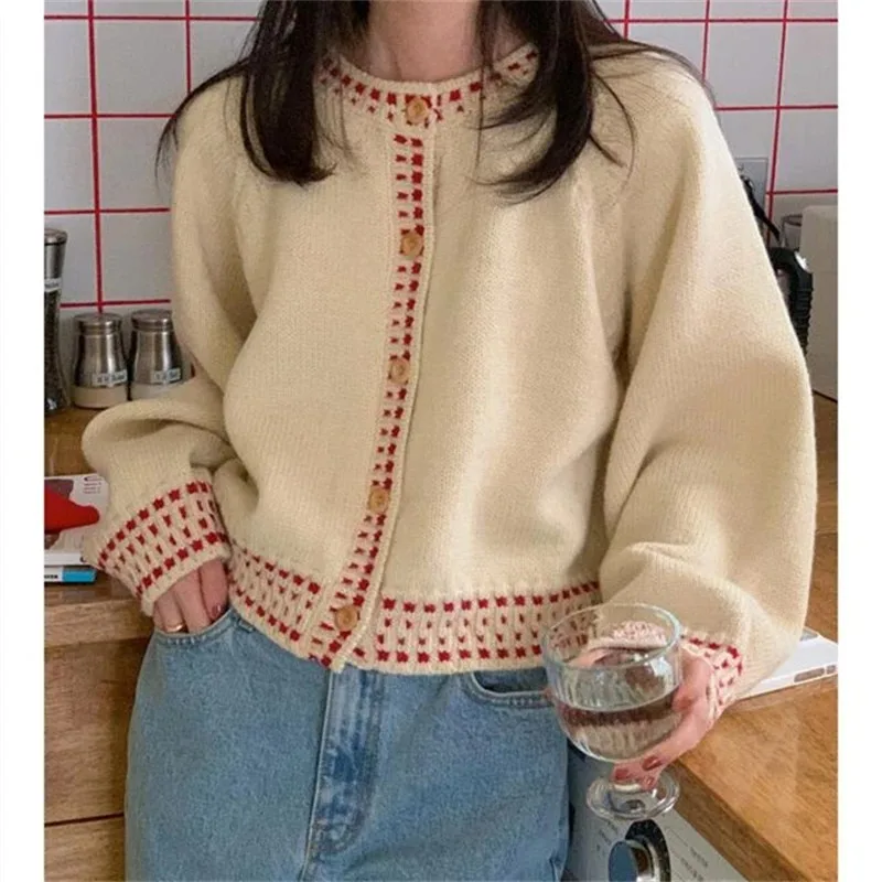 

2025 Winter Women Long Sleeve Knitted Cardigan Autumn O-neck Korean Style Elegant Casual Sweater Fashion Knitwear