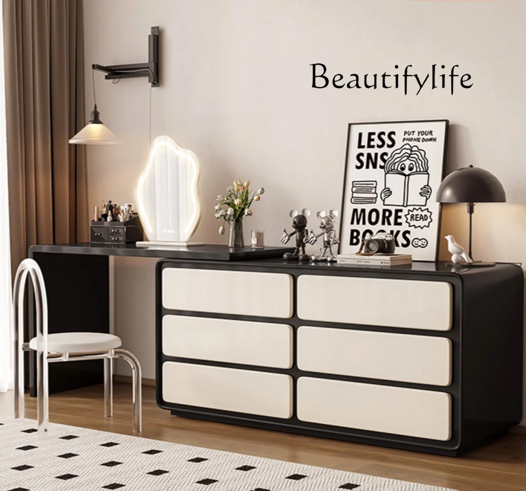 Vintage French black and white dresser solid wood storage chest at the end of the bed integrated telescopic dresser writing desk
