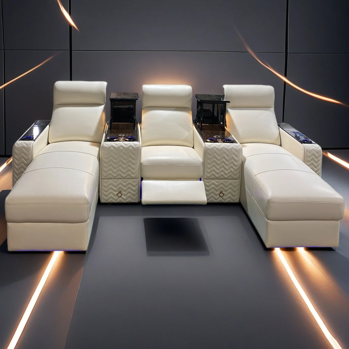 Theater Furniture Vip Seating Home Interior Media Room Reclining Chaise Lounge 3seater Combination Electric Recliner Cinema Sofa