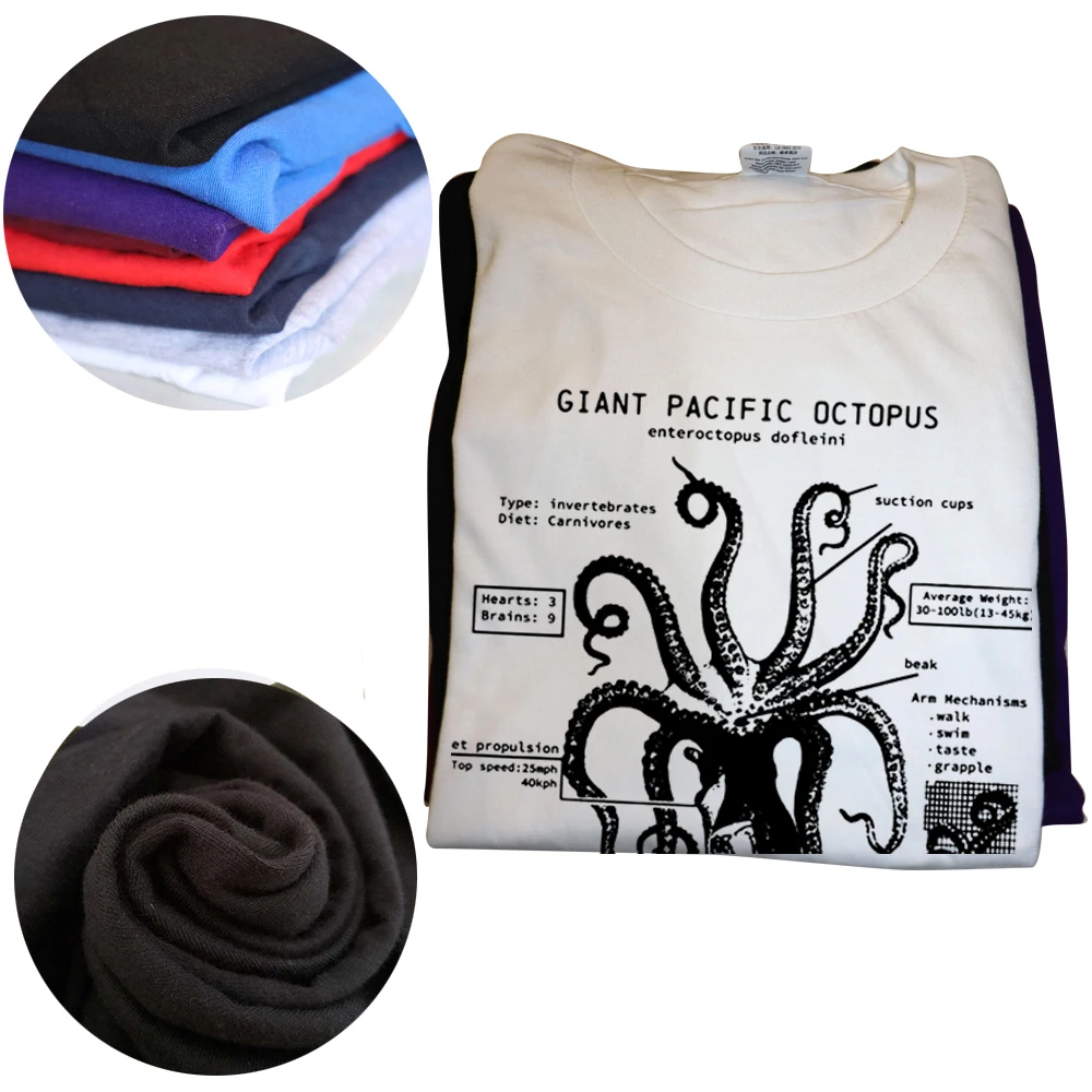 Octopus Anatomy T-shirt Beach Octopus Science T-shirt Octopus Art Marine Biology Summer Men Large Size T shirt