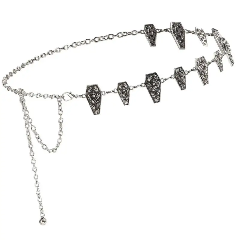 652F سلسلة خصر معدنية فضية داكنة قابلة للتعديل للنساء مع تفاصيل الإطار #1