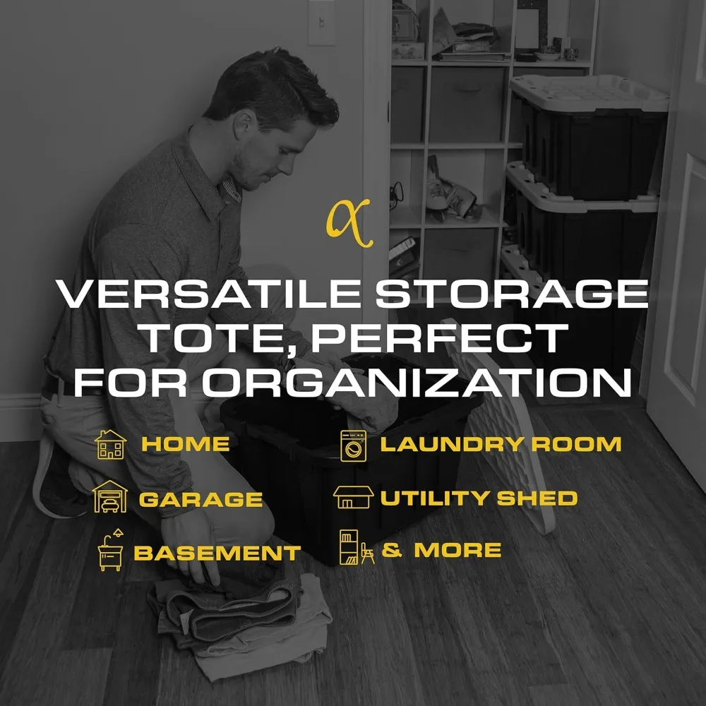 Robuster 12-Gallonen-Aufbewahrungsbehälter mit festem Deckel, Schwarz und Gelb, wetterbeständiges Design, 12,51 H x 16,3 B x 21,8 T