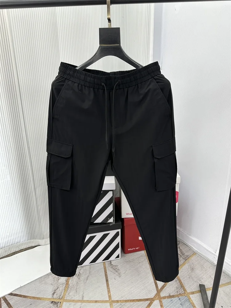 

Lightweight Breathable Faionable Summer New Men's Casual Pants Nine Points Cuffed Thin Elastic Waisand Plain Color