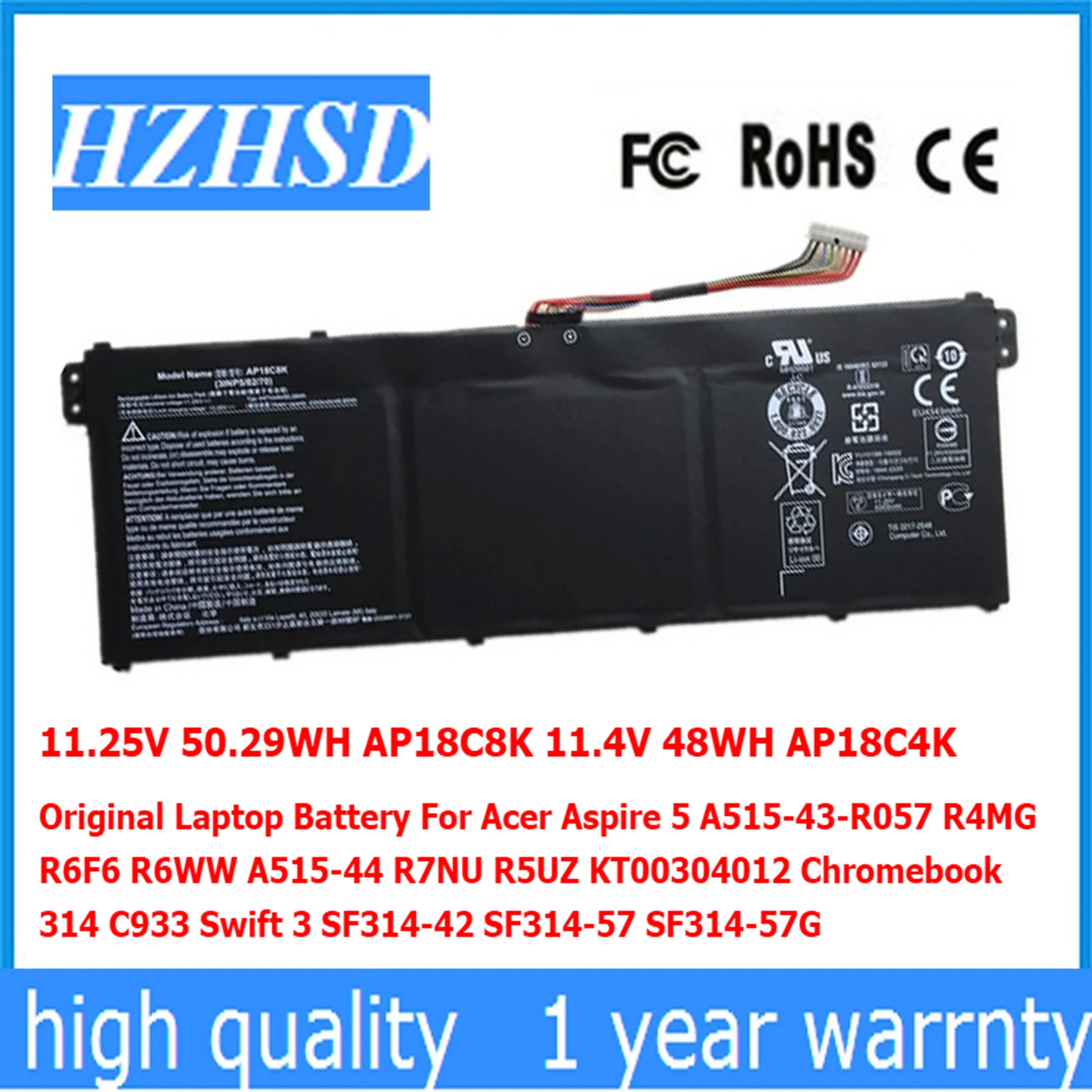 

AP18C8K AP18C4K Original Laptop Battery For Acer Aspire 5 A515-43-R057 R4MG R6F6 R6WW A515-44 R7NU R5UZ KT00304012 Chromebook314