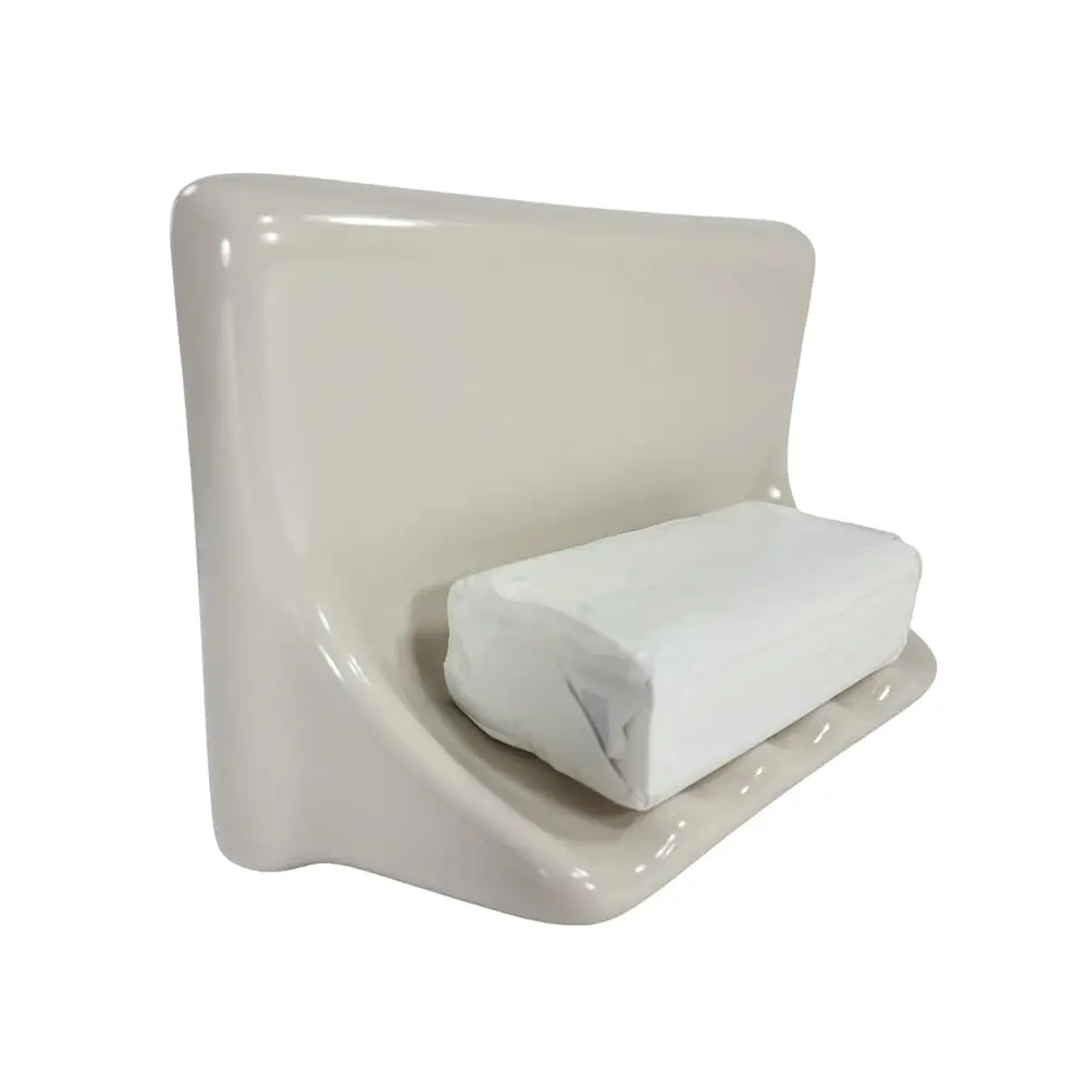 

Beige Bone Almond Ceramic Soap Dish Shower Tray Tile in Installation Vintage Mid Century Modern Retro