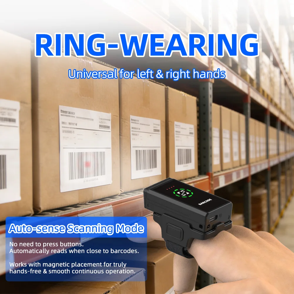 Xincode 2D 2.4G Wireless Mini Qr Barcode Scanner Inventory Portable Finger Bar Code Reader Ring Pocket Scan Magnetic X-690B