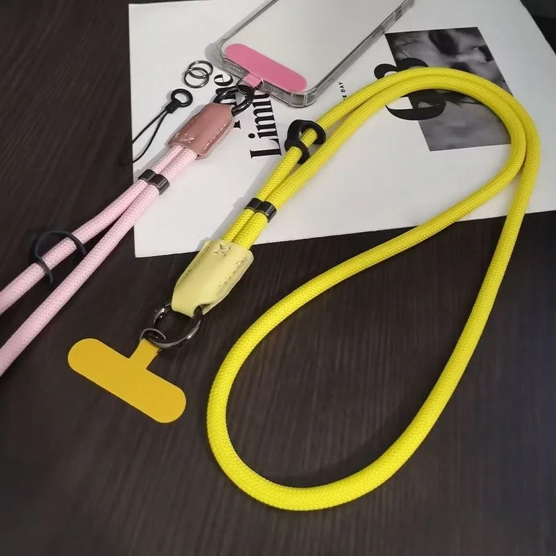 New Nylon Diagonal Mobile Phone Rope Pu Leather Head Braided Long Anti-drop Mobile Phone Rope Clip Mobile Phone Case Rope