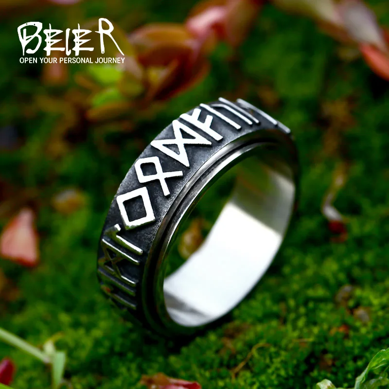 BEIER Viking Style Punk Gothic Titanium Stainless Steel Turn Viking Hollow out letters tattoo totem For Men Jewelry BR-R183