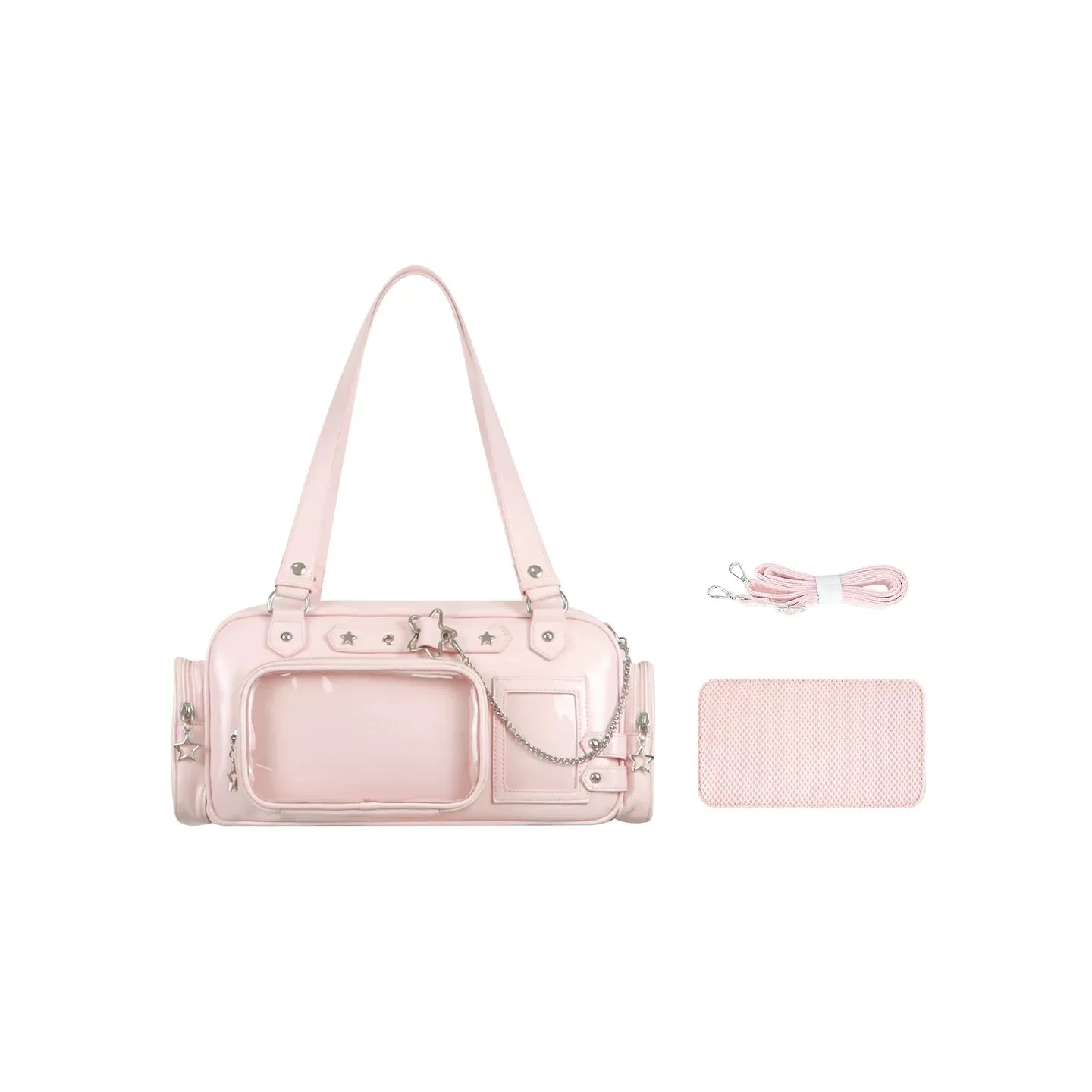 Y2K Star Ita Bag Japanese Cool Girl Shoulder Bag Gothic Punk Crossbody Bag with Transparent Window Pin Board DIY Pins Display