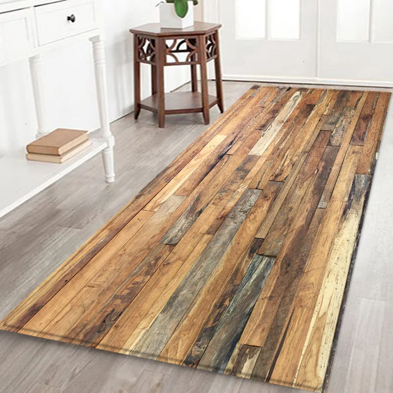 Geometric Wood Grain Kitchen Mat Floor Mat Carpet Door Mats Entrance Non-Slip Floor Rug for Living Rooms Kitchen Rug Carpet