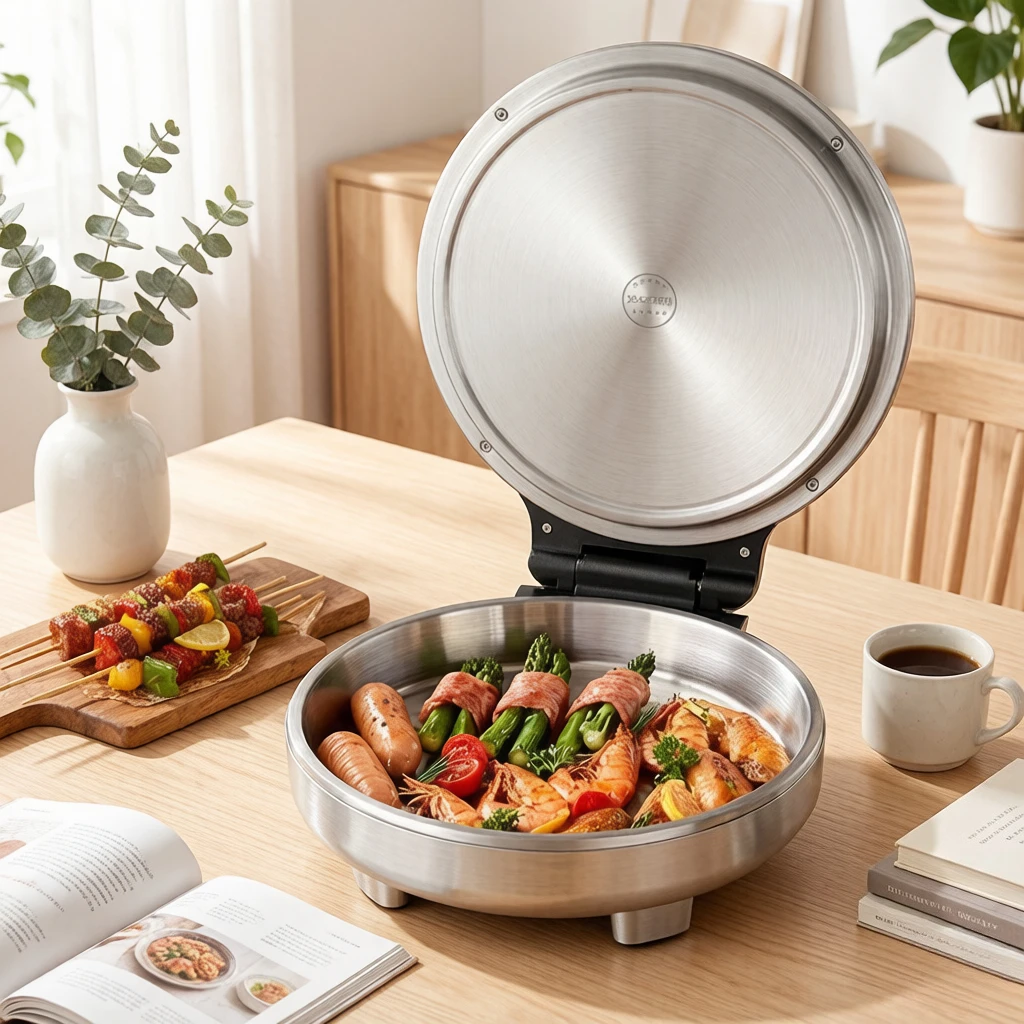 304 Stainless Steel Electric Griddle, 0-Coating 40mm Deep Dual-Heat, Durable Even Heating Pancake Maker for Home Kitchen