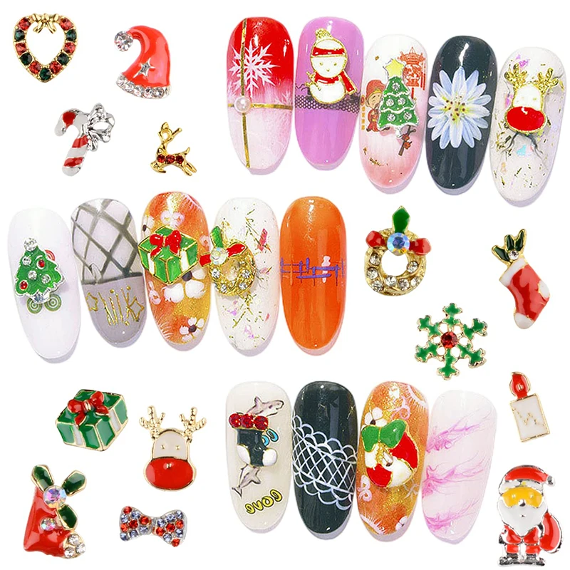 1Box Christmas Tree Snowflake Luxury Nail Art Rhinestones Metal 3D Nail Art Accessories Stones For DIY Nail Decorations Supplies