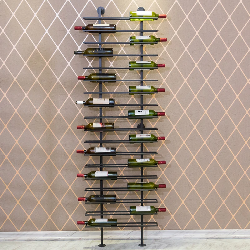 Modern minimalist style wall pillar wine rack iron material panel wooden home simple wine cellar design