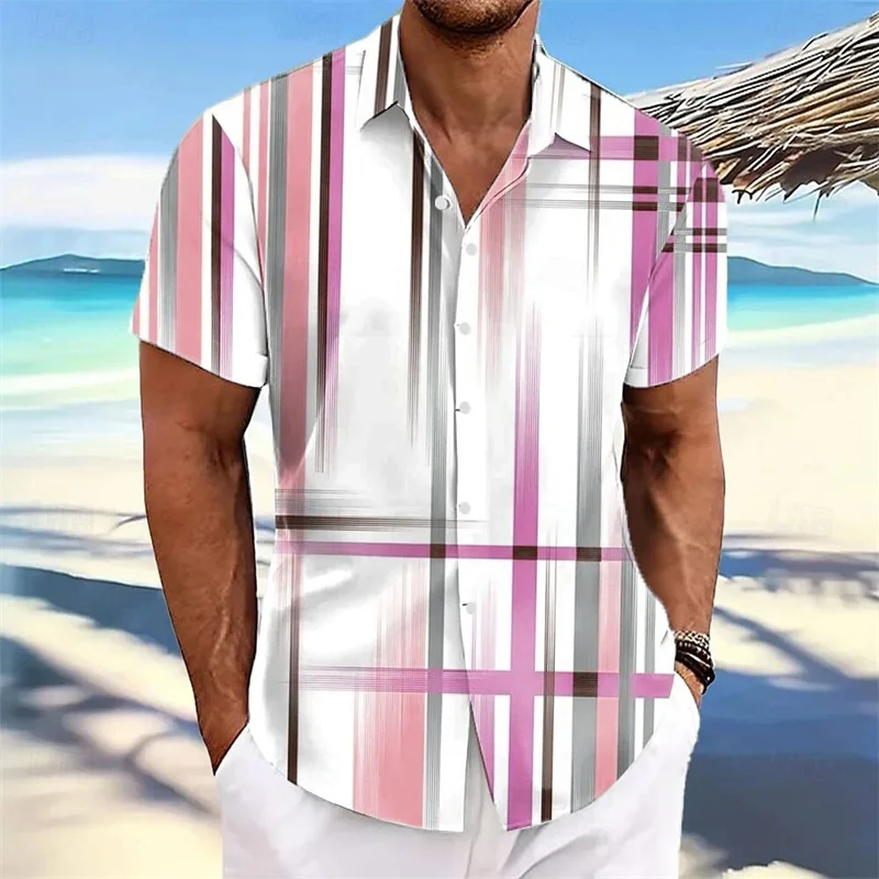 

New men's geometric gradient line shirt summer button shirt short-sleeved shirt casual fashion outdoor vacation daily wear