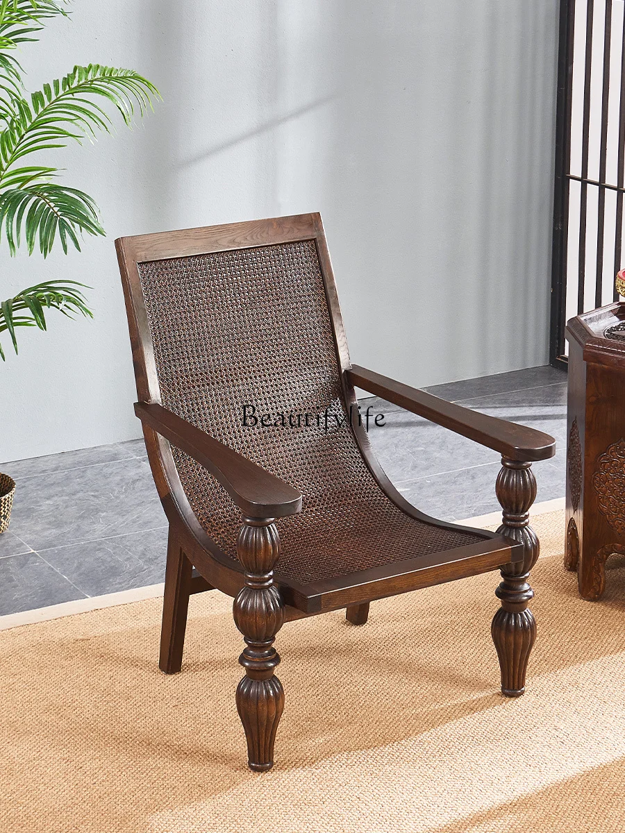 

Thailand Handmade Vine Woven Solid Wood Single Recliner Living Room Bedroom Sofa Backrest Chair