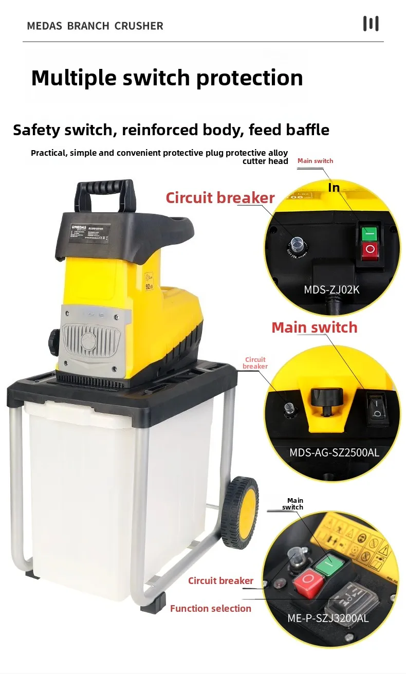 Electric Garden Chipper, High Power Home Use Branch Wood Leaf Shredder