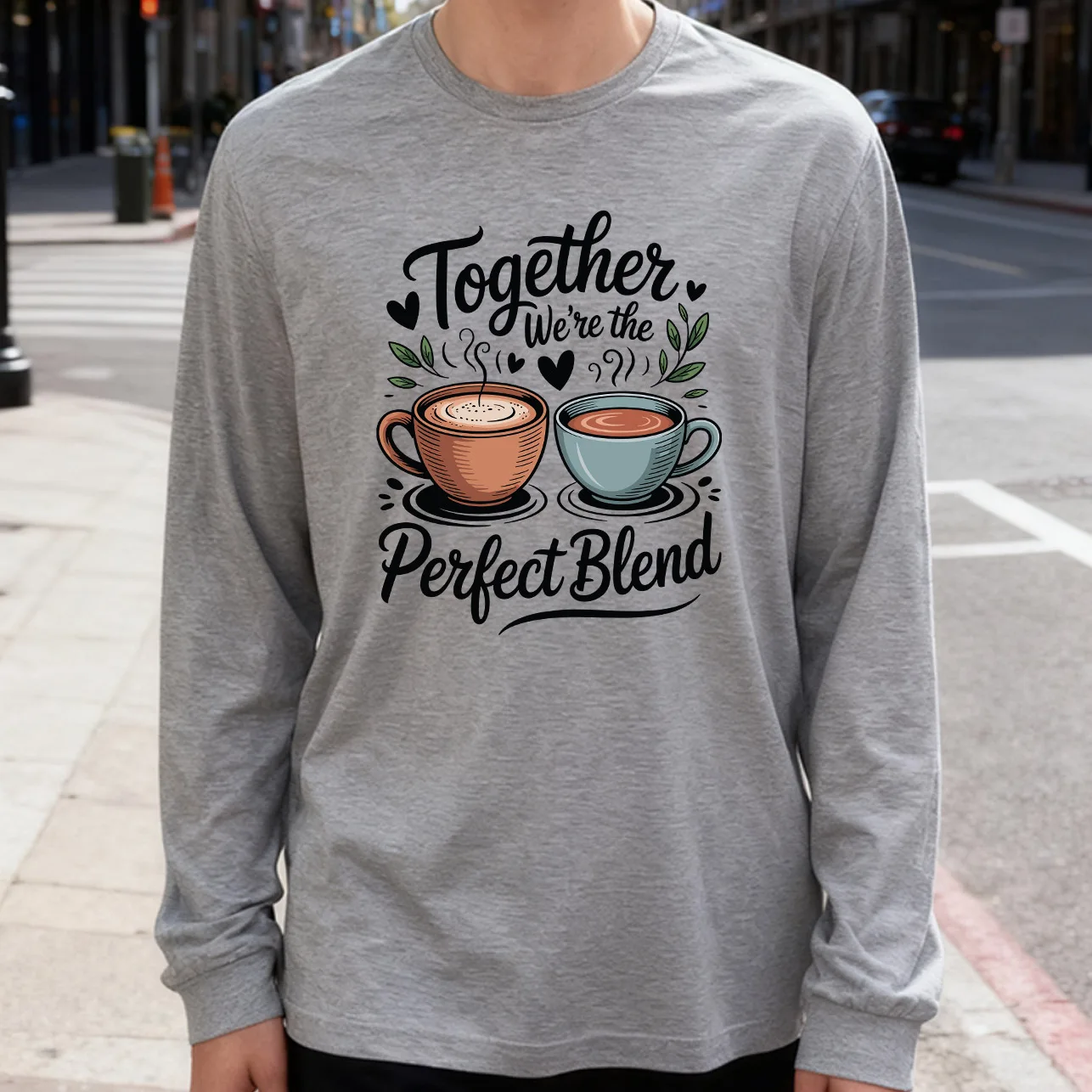 We'Re the Perfect Blend Men's Long Sleeve T-Shirt 180g 100% Cotton Printed Crew Neck Casual Daily Wear Soft and Breathable