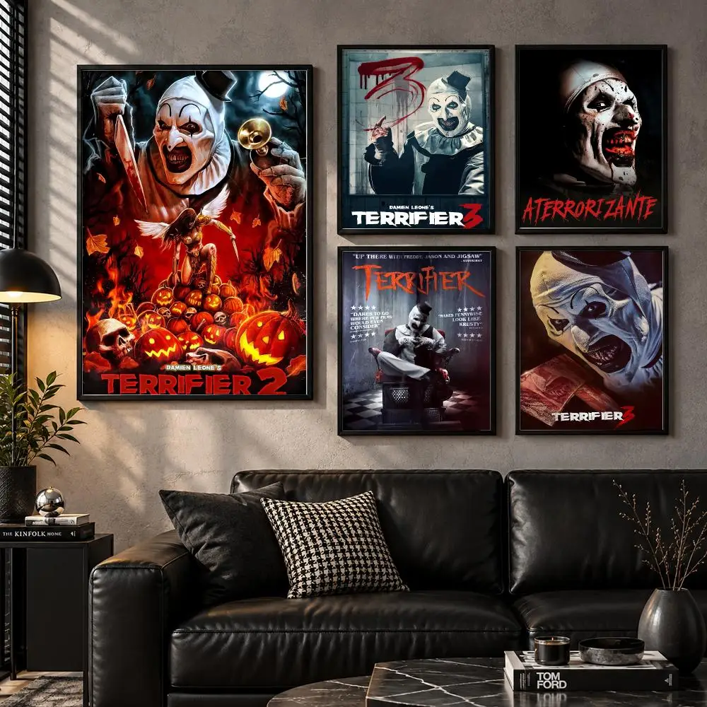 Terrifier Slasher Clown Extreme Horror Film Scares Poster Self-Adhesive Unframed Fashion Wall Prints for Office & Home Decor