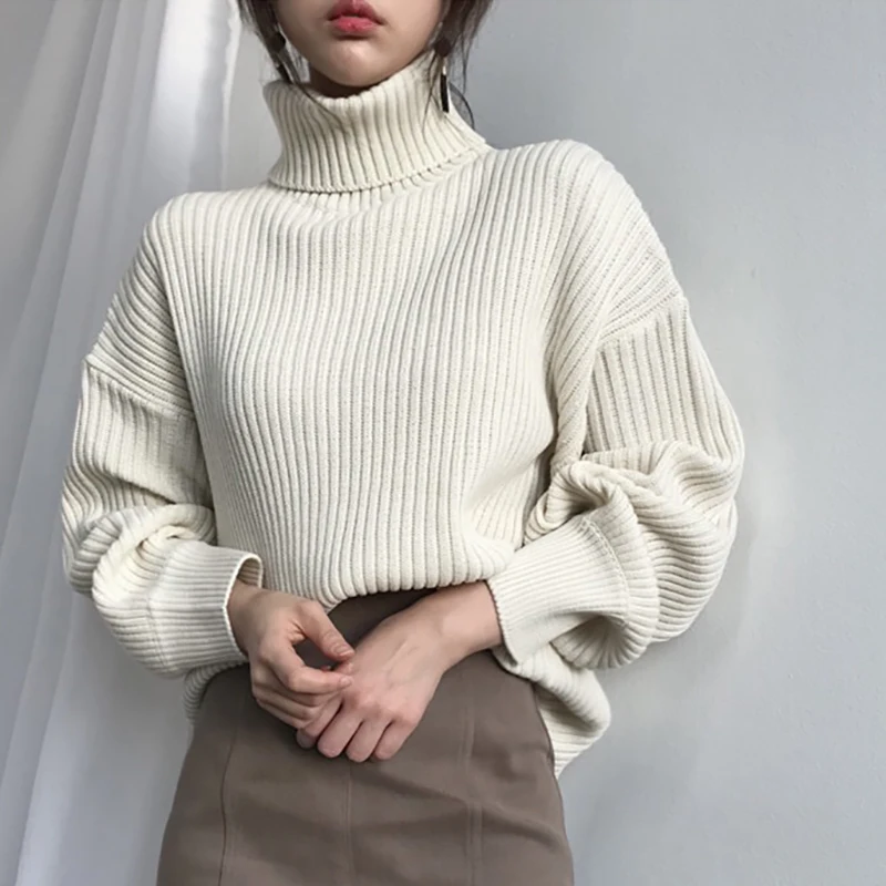 HELIAR Women Turtleneck Knitted Warm Sweater Long Sleeve Solid Loose Causal Jumpers Pullover Office Sweater Autumn Winter