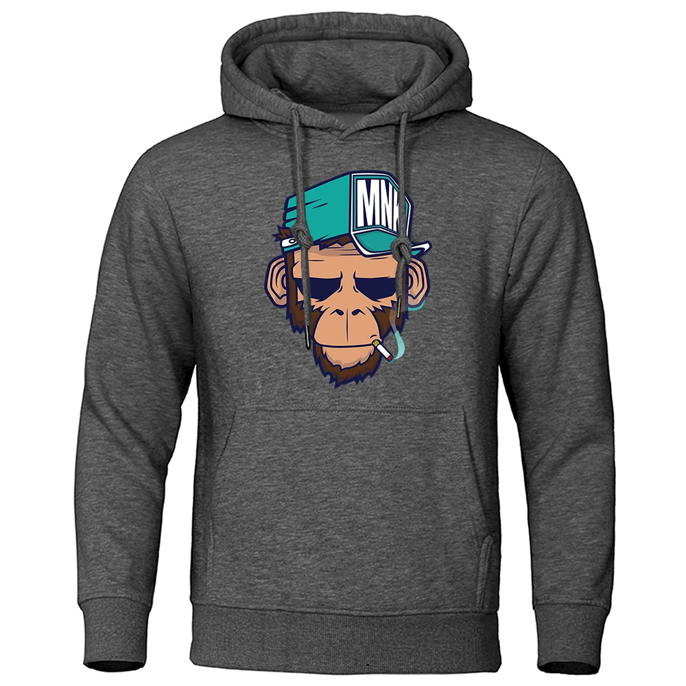 Personality Smoking Monkey Hoodie Mens Fashion Warm Sweatshirt Hip Hop Hoodies Casual Fleece Streetwear Spring Autumn New Hoody