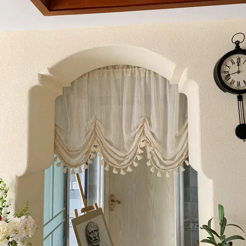Lift Roman Fashion Elegant Curtain Cream Wind Half Short Partition Curved for Living Dining Room Bedroom Decor Home Decoration