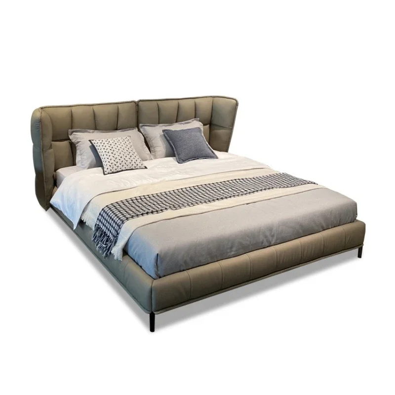 

Italian minimalist master bedroom queen bed Napa leather double bed