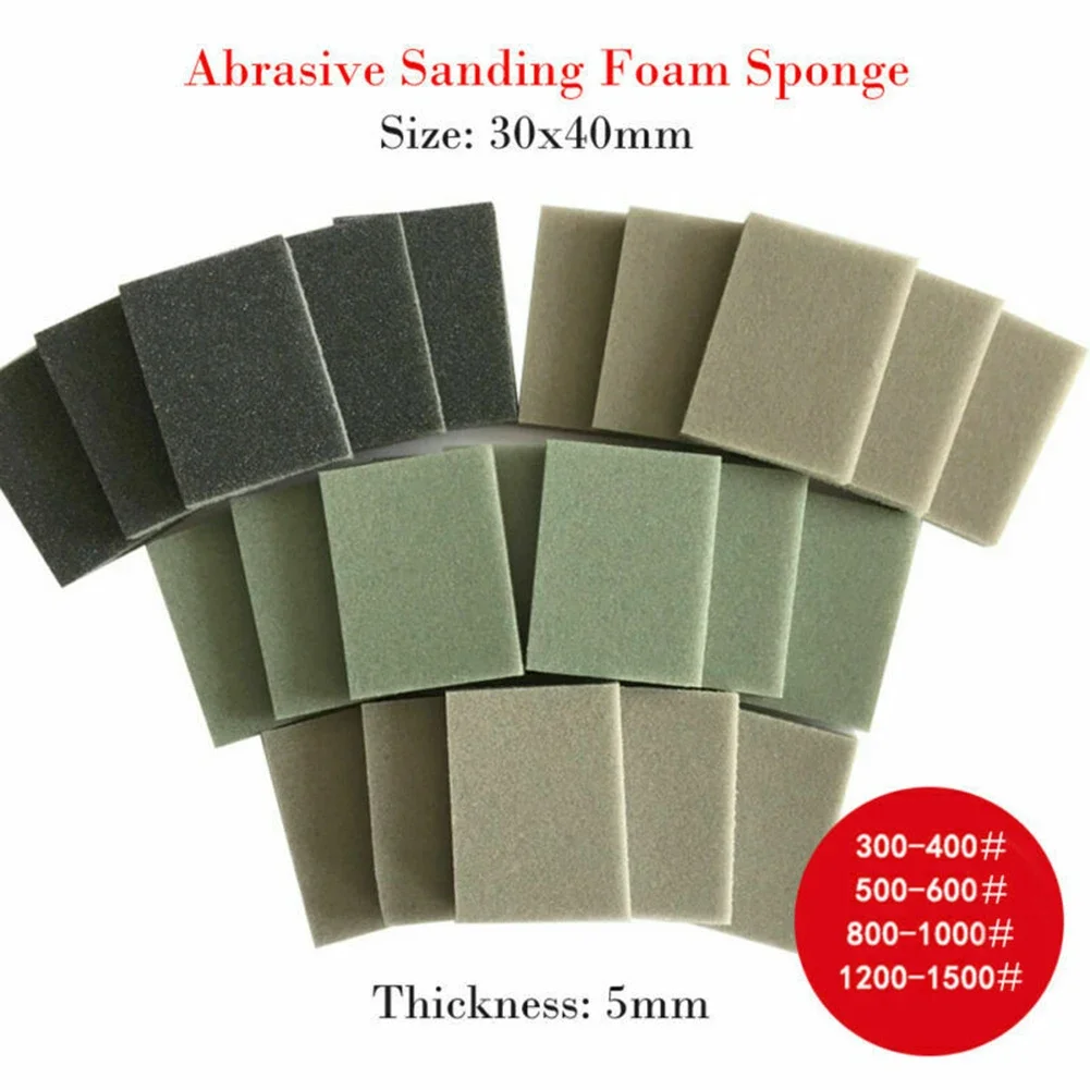 

20Pcs Sponge Sanding Block Wet Dry Grinding Sandpaper 300-400 500-600 800-1000 1200-1500 Grit Polishing Pads Abrasive Sand Paper